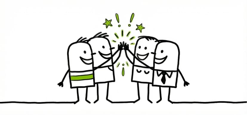 Stick figures high-fiving — team celebration